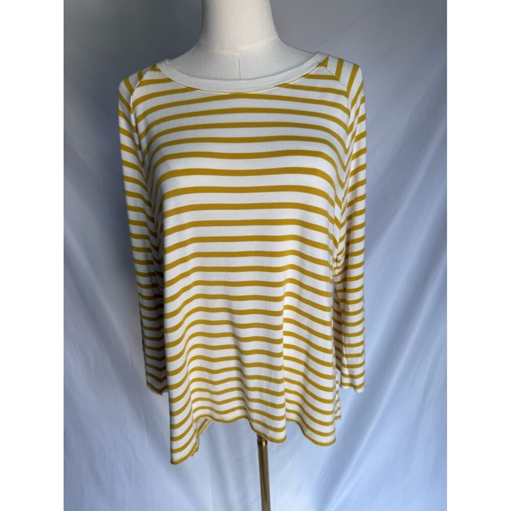 Cabi The Dreamer Striped Sweatshirt Pullover Sun Stripe Yellow White L 5929
